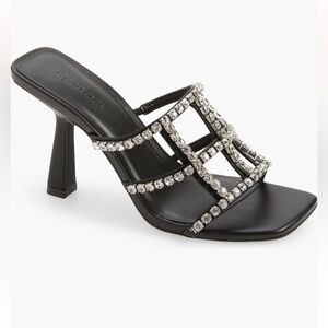 Open Edit Daphne Black Rhinestone Embellished Heeled Sandals 🆕